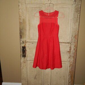 Antropologie Maeve Lattice Neck Fit & Flare Red Dress Size 0 (TT-14)